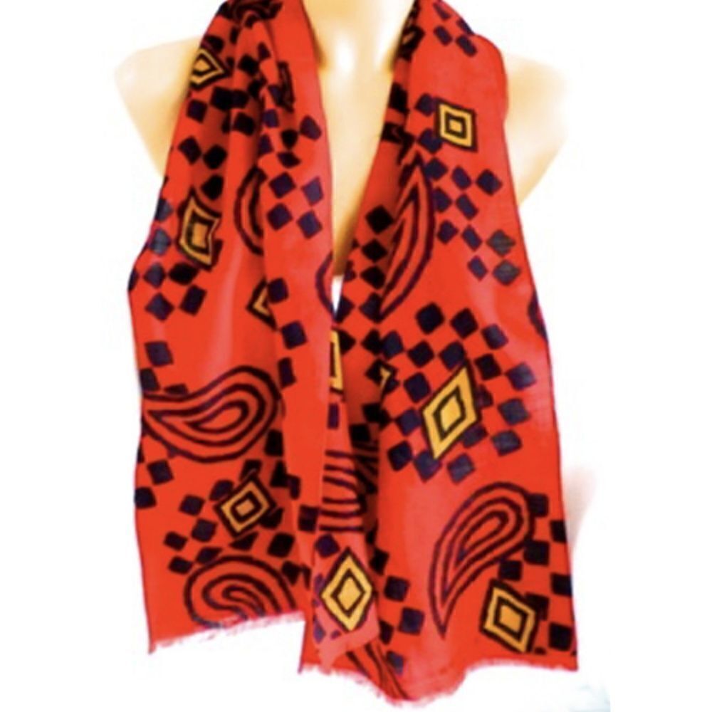 Red ECHO Bright Print Fringed Scarf 10.5" x 54"-VALENTINES DAY RED
